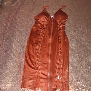🐝BURNT ORANGE SPANDEX LACE UP DRESS LG